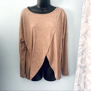 SHEIN Light Brown Split Hem Pullover Long Sleeve Shirt Size Small